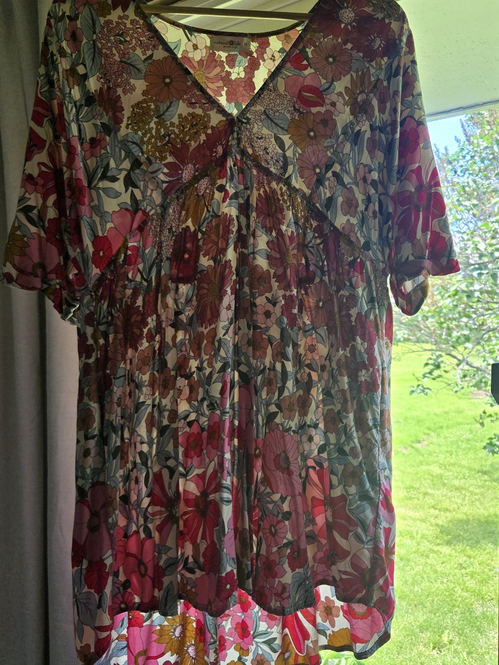 NATURAL LIFE Pink and Cream Floral Babydoll Dress